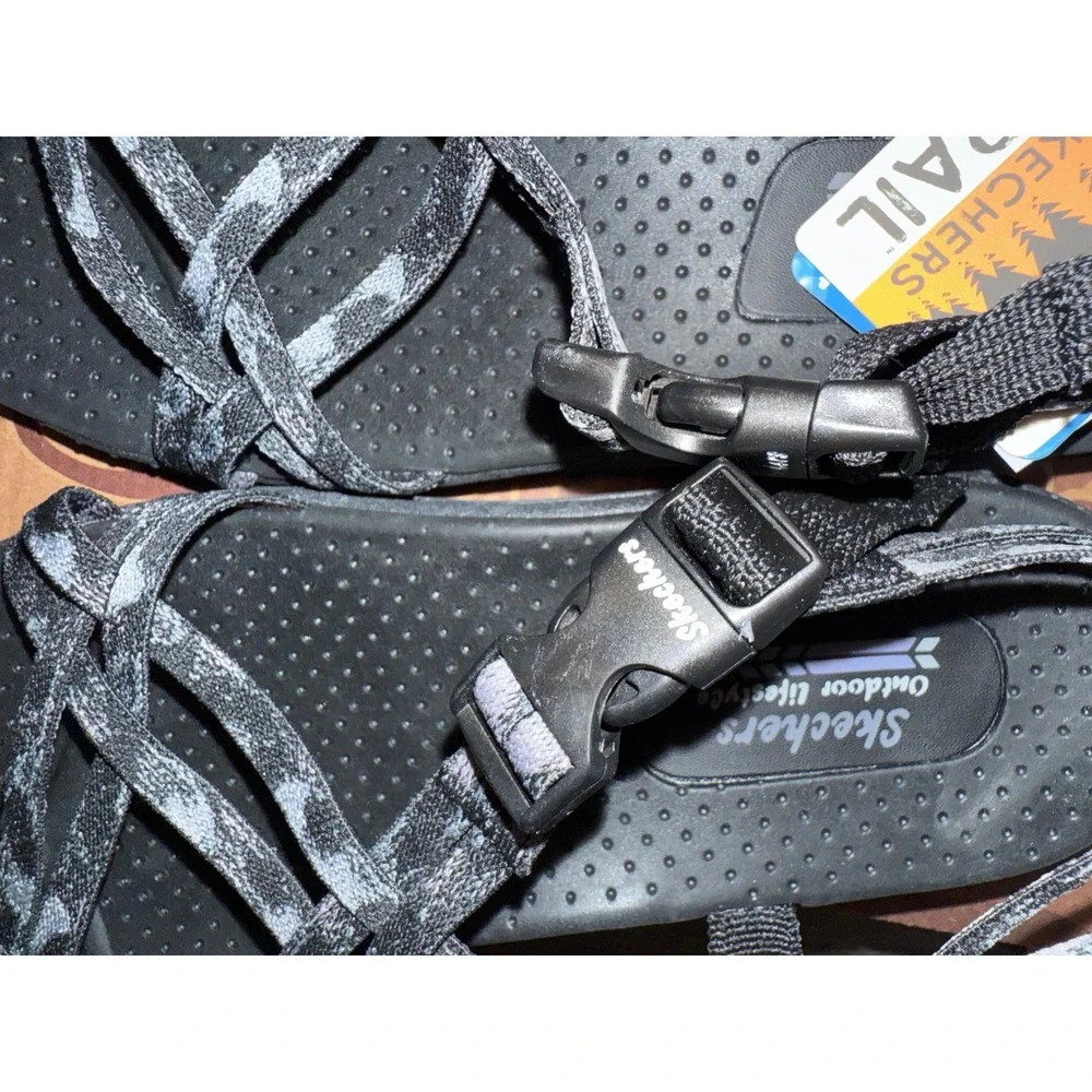 Skechers Reggae Positive Space Women 8 Black Trail Sandals 163595/BLK Vegan NEW